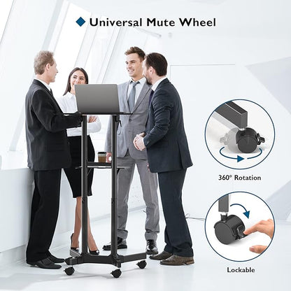 BONTEC Lecterns & Podiums Portable Mobile Standing Laptop Desk, Sit Stand Desk, Height Adjustable Home Office Classroom Pulpit Stand Up Desk Workstation, Rolling Table Laptop Cart with Storage Tray