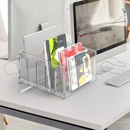 File Sorter Organizer, 5 Sections Acrylic Letter Tray for Desk, Mail Organizer Letter Holder for Envelopes, Mail, Electronics (2 PCS)