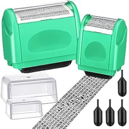 Nezyo 2 Pack Identity Protection Roller Stamp Identity Theft Stamp Confidential Roller Stamp Privacy Stamp Information Blocker Stamp and 4 Pack Refill Ink for ID Account Data Address Security(Mint)