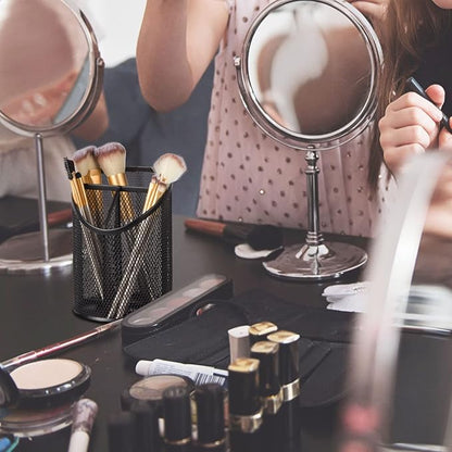 2 Pack Pen Holder Pen Organizer for Desk Mesh Round Pencil Holder Desktop Organizer 3 Compartments Pencil Organizer Desk Organizer for Office Home School, Black