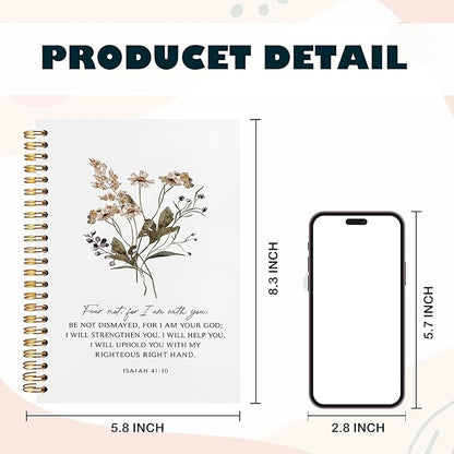 BearCake Bible Notebooks for Note Taking,Christian Notebook Journal, Fear not for I am with You Floral Christian Notebook Journal, Hardcover Spiral Notebook 5.5x8.3
