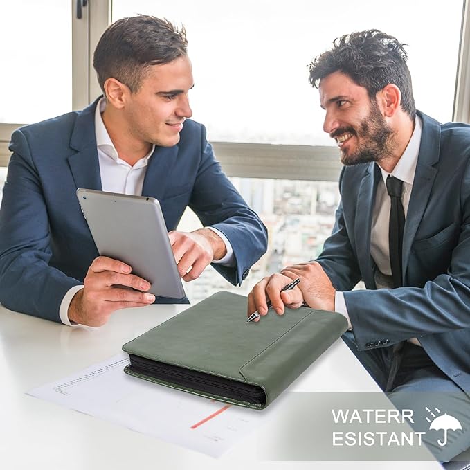 Free Engraved Name, 3 Ring Binder Padfolio, Vegan Leather Portfolio with a4 Clipboard, 3 Ring Padfolio A4 Organizer, Resume Planner, Green, Gift for Men/Women,Customized