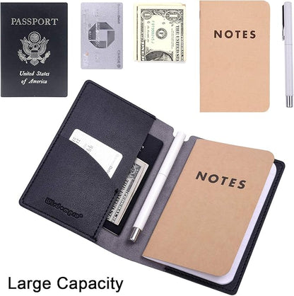 Wisdompro Journal Cover, 2 Pack PU Leather Notebook Cover for Field Notes, or other 3.5" x 5.5" Pocket Notebooks - Black