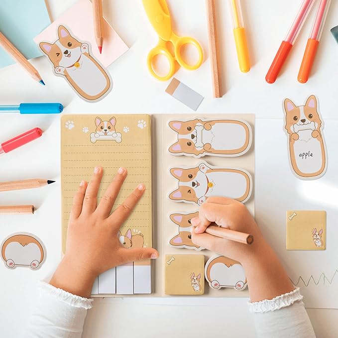I Just Really Like Corgis Sticky Notes Set, 550 Sheets, Cute Cartoon Corgis Butt Self-Stick Notes Pads Animal Divider Tabs Bundle Writing Memo Pads Back to School Office Supplies Small Gift