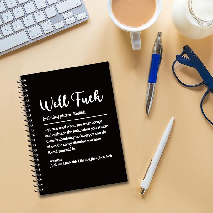 YAZMEEN Sarcastic Saying Blank Spiral Notebook（160 Pages） Well Fxxk Definition Hardcover Sketchbook Sympathy Notebook Gift for Bad Day Funny Gag Gift for Employee Colleague Boss Friend Office Worker