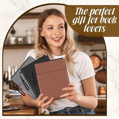 Aliceset 3 Pcs Book Lovers Gifts Book Sleeves with Zipper 11.8 x 9 inch Travel Book Covers Protector Pouch Bag with Pocket Handle Strap for Hardcover Paperback Washable (Black, Dark Brown, Dark Gray)