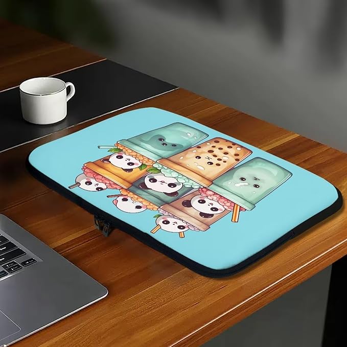 Cute Panda Laptop Sleeve for Women Girls 10 inch Laptop Protector with Versatile Uses Computer Sleeve Neoprene Lap Top Case Ideal Gifts for Daily Use School Travel Tablet Bag Blue