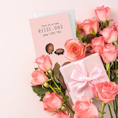 ALY LOU Cute Anniversary Card, Birthday Card for Her Him/Girlfriend Wife/Husband Boyfriend, Friendship Thank You Kawaii Greeting Card (There are so many reese-ons why I love you)