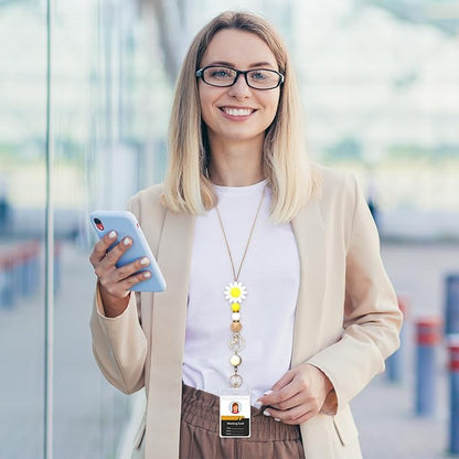 Colorful ID Badge Holder with Silicone Beads Lanyard Set,Cute Teacher Breakaway Lanyard for Keys & Keychain with Cute Retractable Badge Reel Holder,Gift for Women,Nurse, Teacher. (Z)