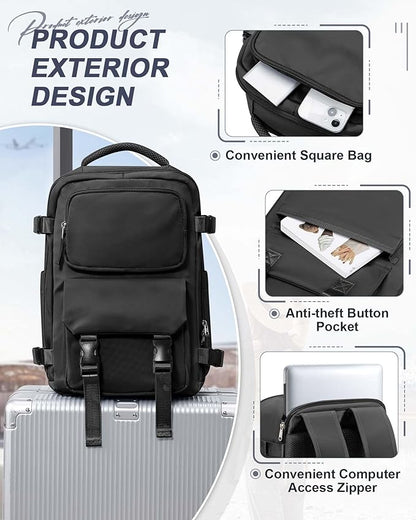 Black Travel Backpack for Women Men, Carry on Backpack Flight Approved Item Bag, Casual Daypacks Cabin Bagage, Hiking Backpack Lightweight Rucksack, Business Laptop Backpack Small