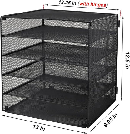 EASEPRES 5 Slot Mesh Desk Organizer Tray, File Paper Letter Folder Holder Desktop Paper Sorter Mail Organization Rack Storage Accessories, for Office Home School Classroom, Black