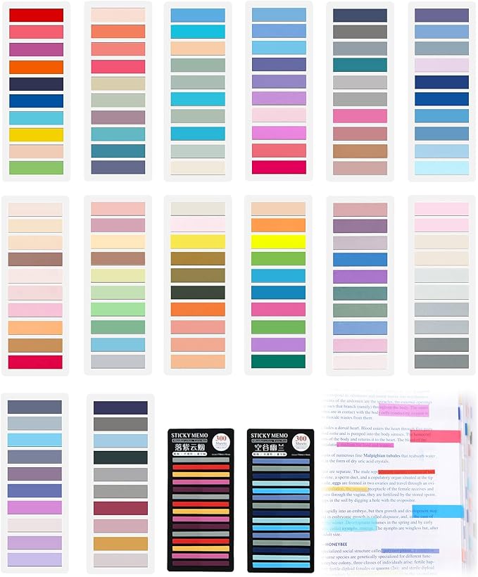 WSCHU 3400Pcs Sticky Tabs Book Tabs, Morandi Translucent Book Markers Sticky Note Tabs,Multi-Colored Writable & Repositionable Book Annotation tabs, Page Markers, Annotation Supplies