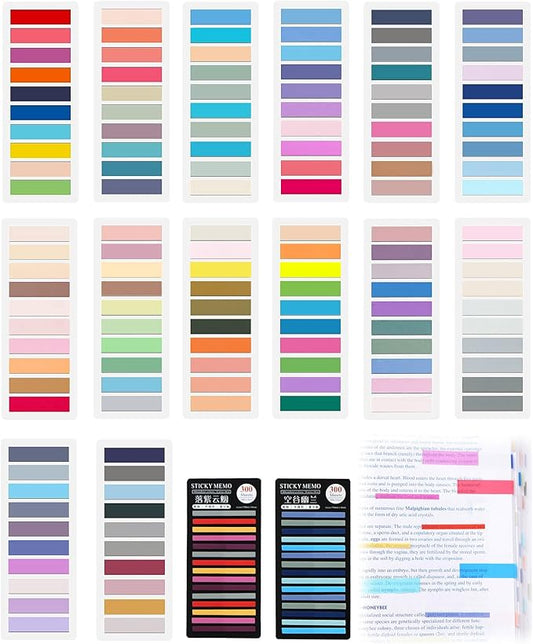 WSCHU 3400Pcs Sticky Tabs Book Tabs, Morandi Translucent Book Markers Sticky Note Tabs,Multi-Colored Writable & Repositionable Book Annotation tabs, Page Markers, Annotation Supplies