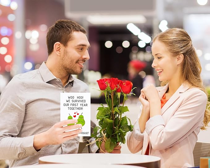 FaCraft Funny Anniversary Card for Him Her 1 Year Anniversary Card for Boyfriend Girlfriend One Year Anniversary Wedding Dating Card We Survived Our First Year Together Card for Husband Wife