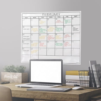 Dry Erase Laminated Jumbo Wall Calendar, Huge 24-inch by36-Inch Size, Monthly Planner for Home Office, Classroom, Large Date Boxes, Reusable Film, Never Folded, Includes 5 Markers, 8 Tacks. I Eraser