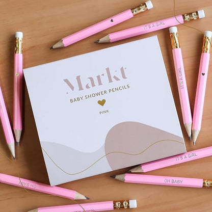 Markt Mini Pencils For Baby Shower Games For Girl, Heart Pencils, Small Pink Pencil Set