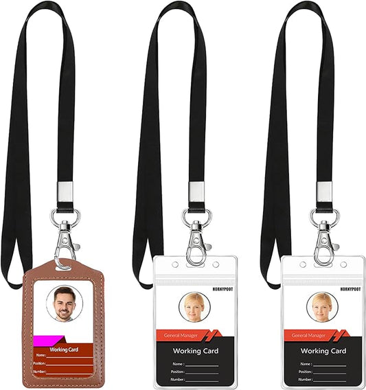 3 Pack Cruise Lanyard for ID Badge Holder,HORNYPOOT Black Lanyards with Vertical Waterproof ID Badge Holder for Office, School, Cruise Ship Cards (3pcs Black)