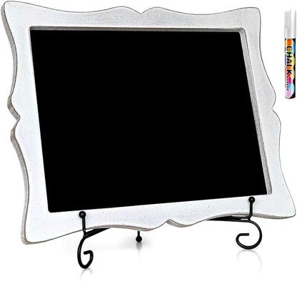 Small Chalkboard Sign with Easel (11x13) + White Liquid Chalk Marker | Hanging or Freestanding Framed Chalkboard with Hand Crafted Sweetheart Frame - Multipurpose | Small Chalkboard Sign