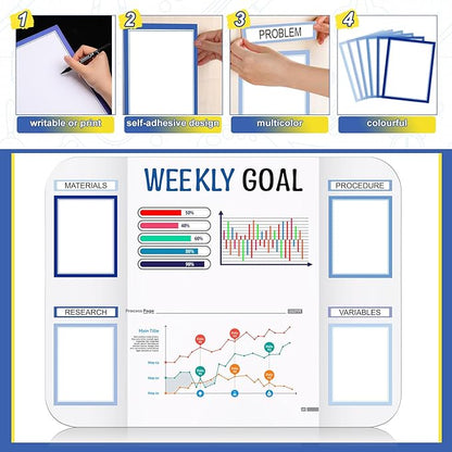 42 Sheets Science Fair Board Supplies 24 Self Adhesive Presentation Science Subtitles 9 Fair Project Titles 9 Personalized Letter Sticker Supplies for Classroom Office(Blue Style)