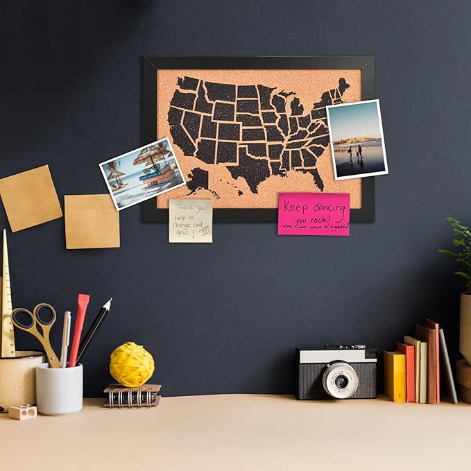 Cork Board Map of The United State, 14" X 11" Bulletin Boards for Walls with 10 Pins, Travel Tracker Map for Office, School and Home (US-MAP-2636)