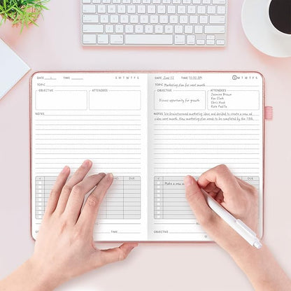 Elegant Meeting Notebook for Work with Action Items, Premium Leatherette Hardcover Meeting Planner with Numbered Pages, 7 x 10" Project Planner Notebook Meeting Notes for Men & Women