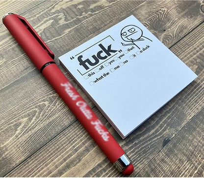 Fresh Outta Fucks Pad and Pen Funny Sticky Notes and Pen Set White Elephant Gift Novelty Pen Funny Desk Accessory Fun Gifts for Friends (Red)