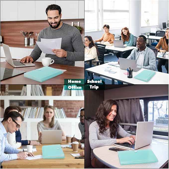 2 PCS Expanding File Folder A4,13 Pockets File Organiser with Colored Tags, Paperwork A4 Plastic Wallet Document Storage Expander for School,Office and Home, Light Green