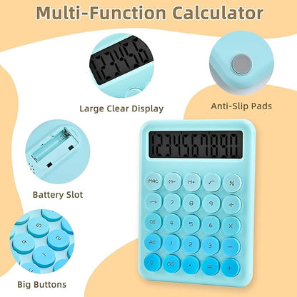 Calculators Desktop, 12 Digit Basic Calculator with Big Buttons, Sensitive Gradient Desk Calculator Large LCD Display for Office Accessories (Blue)
