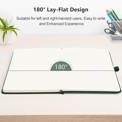 RETTACY Journaling Notebooks, A5 Lined Journal Notebook with 192 Numbered Pages, 5.7'' × 8.3'' Medium Size, for Writing, Work, Office, Leather Hardcover, 100 GSM Thick Paper (Dark Green)
