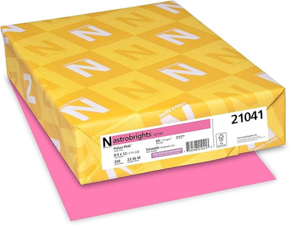 Astrobrights® Colored Card Stock, Bright Color Cover Paper, 8 1/2" x 11", FSC® Certified, 65 Lb, Pulsar Pink™, Pack Of 250 Sheets