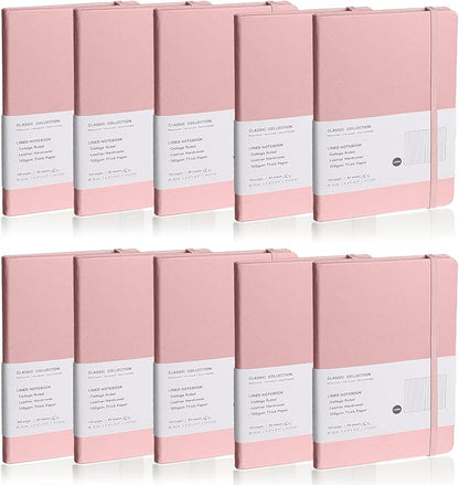 Lined Journal Notebook, 10Pack(Pink), 160 Pages, Medium 5.7 inches x 8 inches - 100 gsm Thick Paper, Hardcover