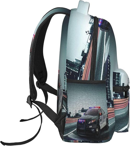 Police Backpack Travel Laptop Backpacks Police Car Ruckasck Book Bags School Bag for Boys Girls Kids Childrens Teenager Men Women
