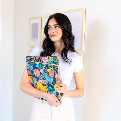 Steel Mill & Co Cute Large Spiral Notebook College Ruled, 11" x 9.5" with Durable Hardcover and 160 Lined Pages, Garden Blooms (Navy)