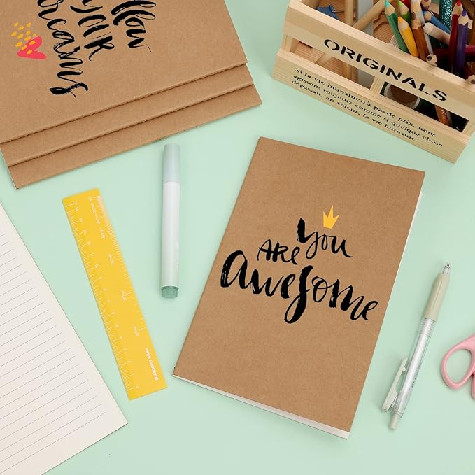 EOOUT 16 Pack A5 Kraft Notebook Journals for Writing 8.3x5.5 Inches Size College Ruled Subject Notebooks 60 Pages with Lined Paper Students and Office Composition Notebook