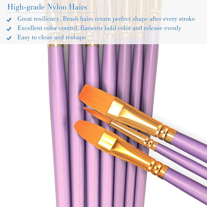 BOSOBO Paint Brushes Set, 2 Pack 20 Pcs Round Pointed Tip Paintbrushes Nylon Hair Artist Acrylic Paint Brushes for Acrylic Oil Watercolor, Face Nail Art, Miniature Detailing & Rock Painting, Purple