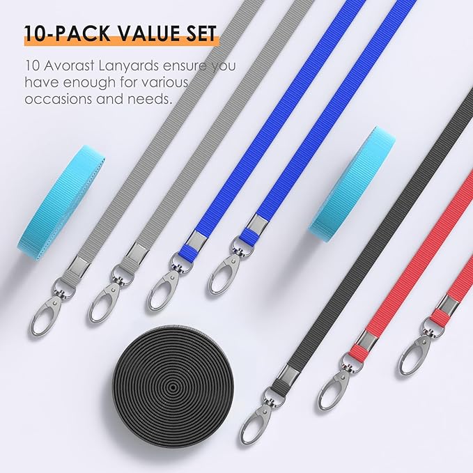 10 Pack Lanyards for ID Badges, Cruise Ship Cards, Keys, Keychain, Long-lasting Neck lanyard Strap with Clasp, Cruise Badge Key Lanyards for Men, Women, Teachers, Kids (MIX)