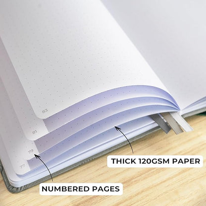 Clever Fox Dotted Journal 2.0 – Compact Planning and Sketching Dot Grid Notebook 120 GSM Thick, No-Bleed Paper – Planner with Pen Loop, Pocket, Ribbons, Stickers A5 - Gray