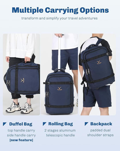 Hynes Eagle Rolling Backpack 42L Backpack with Wheels Airline Approved Carry on Luggage Laptop Travel Backpack for Women Men Dark Blue