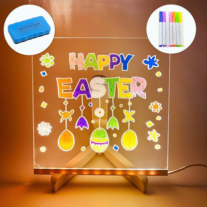 Acrylic Led Dry Erase Board - Creative Rewritable Message Center Board - Regularly Led Note Board with Colour Pens - Light up a Glow Memo Board Note with 7 Pen - Free Eraser Easy to Clean