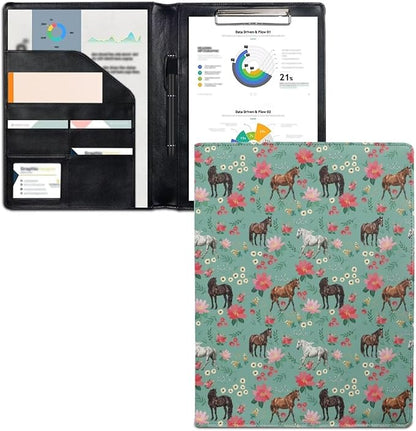 Cozeyat Floral Horse Clipboard Folder Portfolio, A4 Leather Padfolio Clipboard, Business Portfolio Clipboard Folder Professional Portfolio for Interview Resume Office Conference