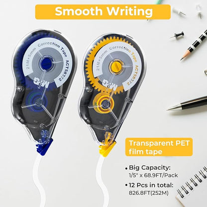 M&G 12 pack 68.9 Feet correction tape,826.8FT/ 252M in total, Correction tape bulk for School, Office, Note Taking, Journal,Easy to Use Applicator for Instant Corrections