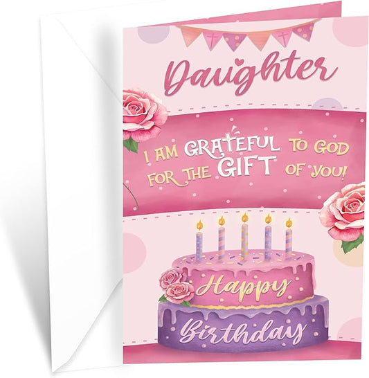 Prime Greetings Religious Birthday Card For Daughter, Made in America, Eco-Friendly, Thick Card Stock with Premium Envelope 5in x 7.75in, Packaged in Protective Mailer