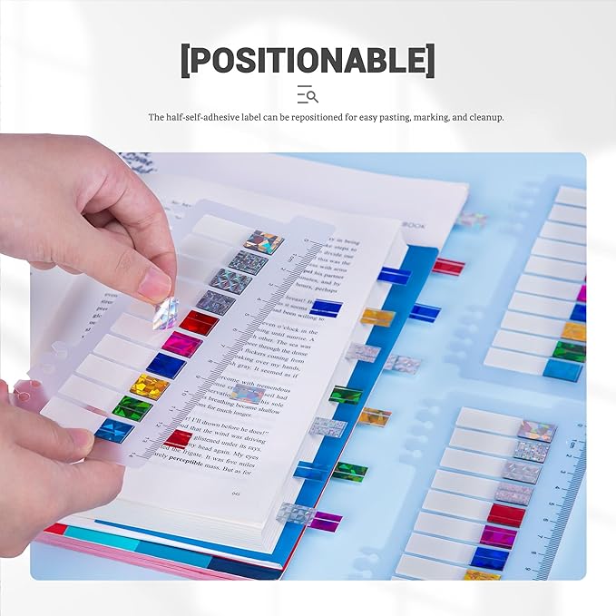 Golcellia 1200 Pieces Sticky Tabs Laser Gem Page Markers, Sticky Note Tabs Colored Writable and Repositionable Index Tabs, Tabs for Annotating Books