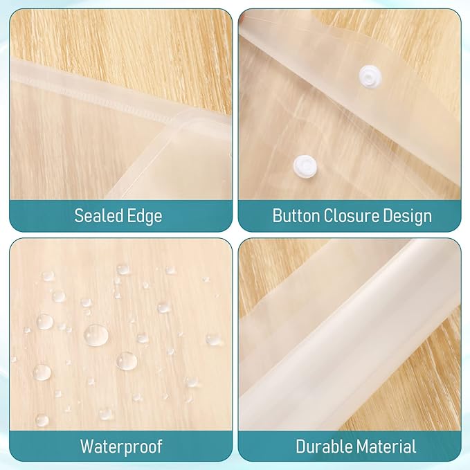 Zhehao 100 Pcs Clear Envelopes with Snap Button Closure A4 Letter Size Plastic Envelope Folder Poly Document File Folders for home Office(Clear,Simple Style)