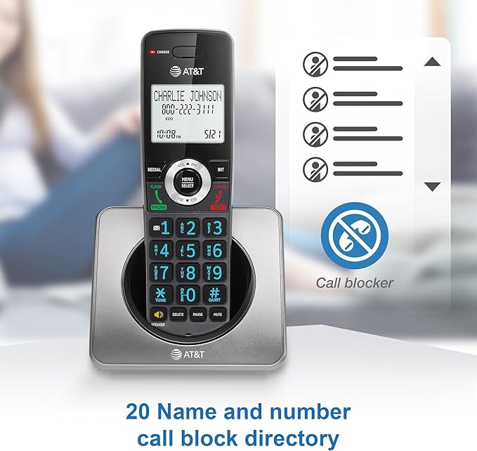 AT&T GL2101-3 DECT 6.0 3-Handset Cordless Home Phone with Call Block, Caller ID, Full-Duplex Handset Speakerphone, 2" White Backlit Display, Lighted Keypad (Graphite & Black)