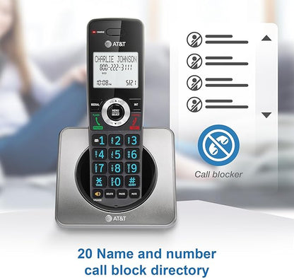 AT&T GL2101-5 DECT 6.0 5-Handset Cordless Home Phone with Call Block, Caller ID, Full-Duplex Handset Speakerphone, 2" White Backlit Display, Lighted Keypad (Graphite & Black)
