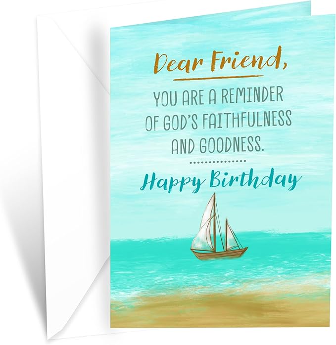 Prime Greetings Religious Birthday Card For Friend, Made in America, Eco-Friendly, Thick Card Stock with Premium Envelope 5in x 7.75in, Packaged in Protective Mailer