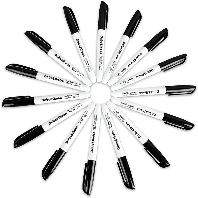 Dabo&Shobo Low Odor Dry Erase Markers, Fine Tip, Bulk Pack of 80, Black Whiteboard Markers, Suitable for School, Office, or Home