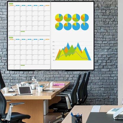 JILoffice Magnetic Foldable Dry Erase Calendar Whiteboard Combo, 2 Month Calendar Board & White Board 60 X 48 Inch, Black Aluminum Frame Wall Mounted Board for Office Home and School