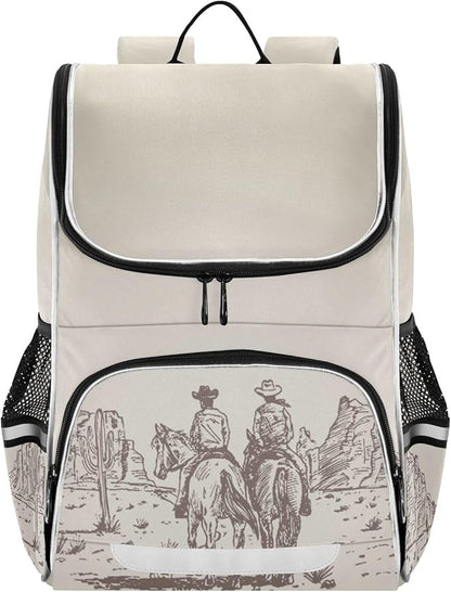 Western Desert Cowboy Backpack with Reflective Strip for Kids Boys Girls Elementary School Bag Removable Chest Strap